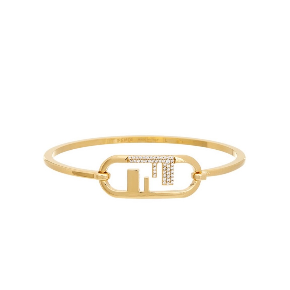 Fendi First Gold Geometric Bracelet with Crystal Accents